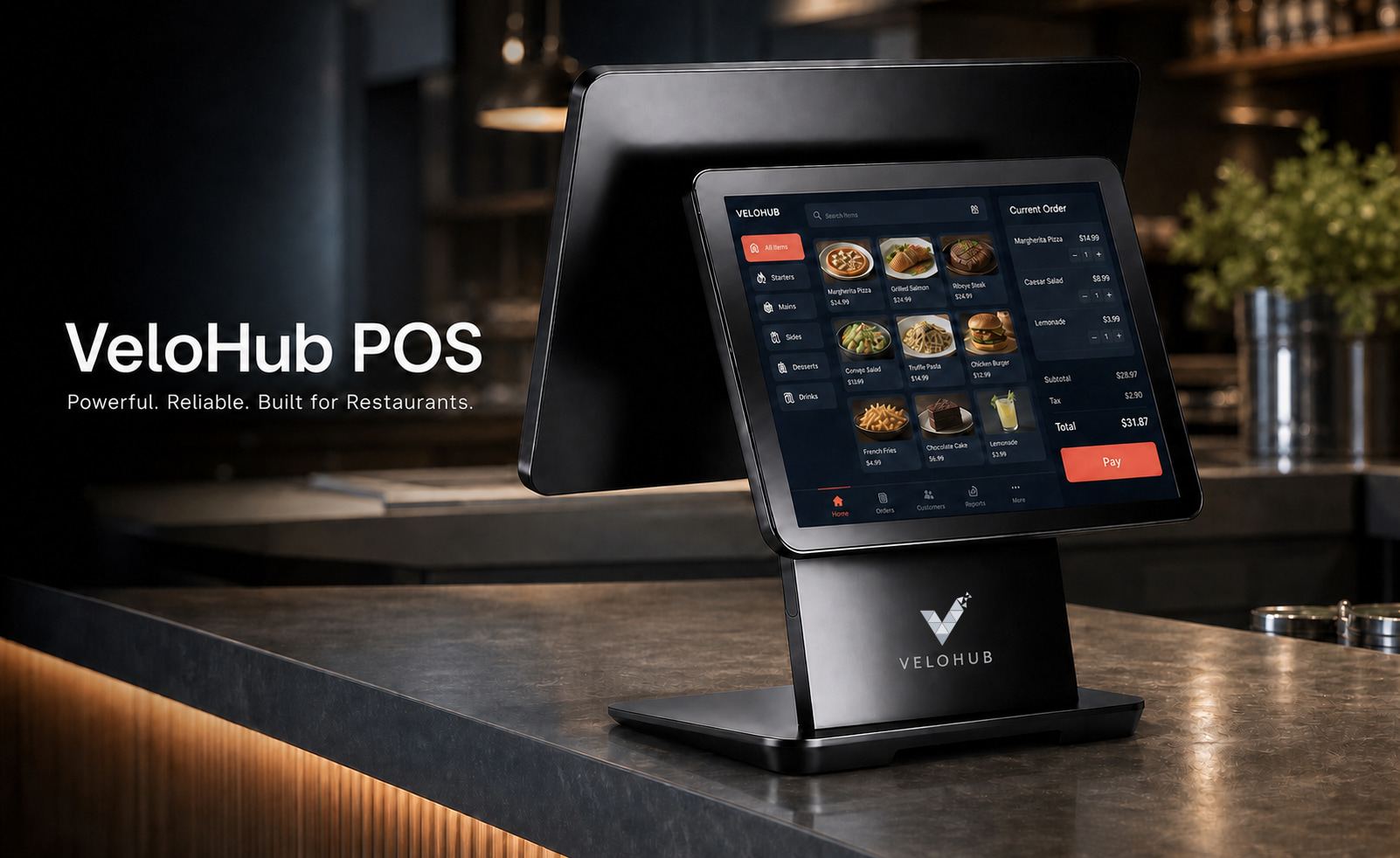 VeloHub dual-screen restaurant point of sale